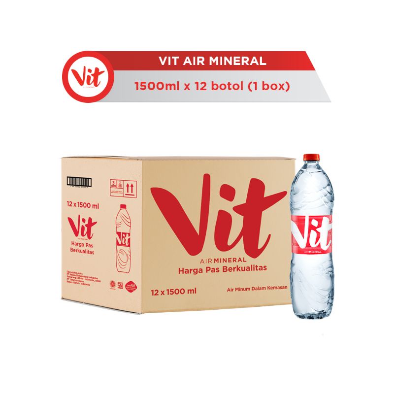 

Air Mineral Vit Botol Liter Besar 1500ml isi 12pcs via Gojek/Grab