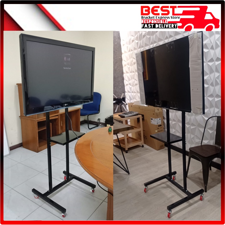 [GRATIS!! OBENG SET 16 in 1] Bracket tv Standing LED LCD 24&quot; s/d 65&quot; | PAKAI RODA | ORIGINAL | 100% Full Besi | KOKOH