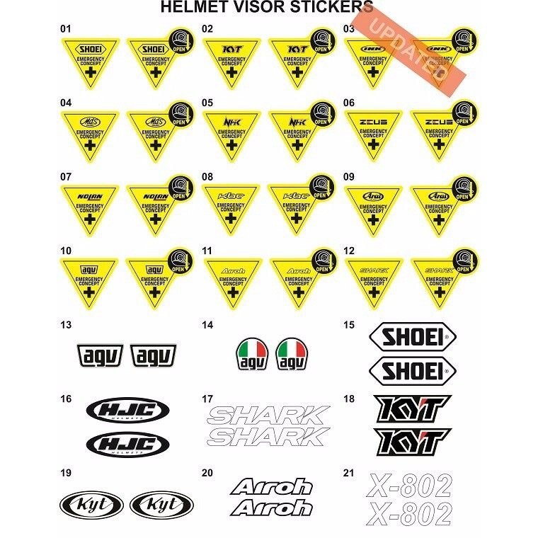 sticker/stiker visor helm arai agv nolan airoh suomy shark kyt ink nhk