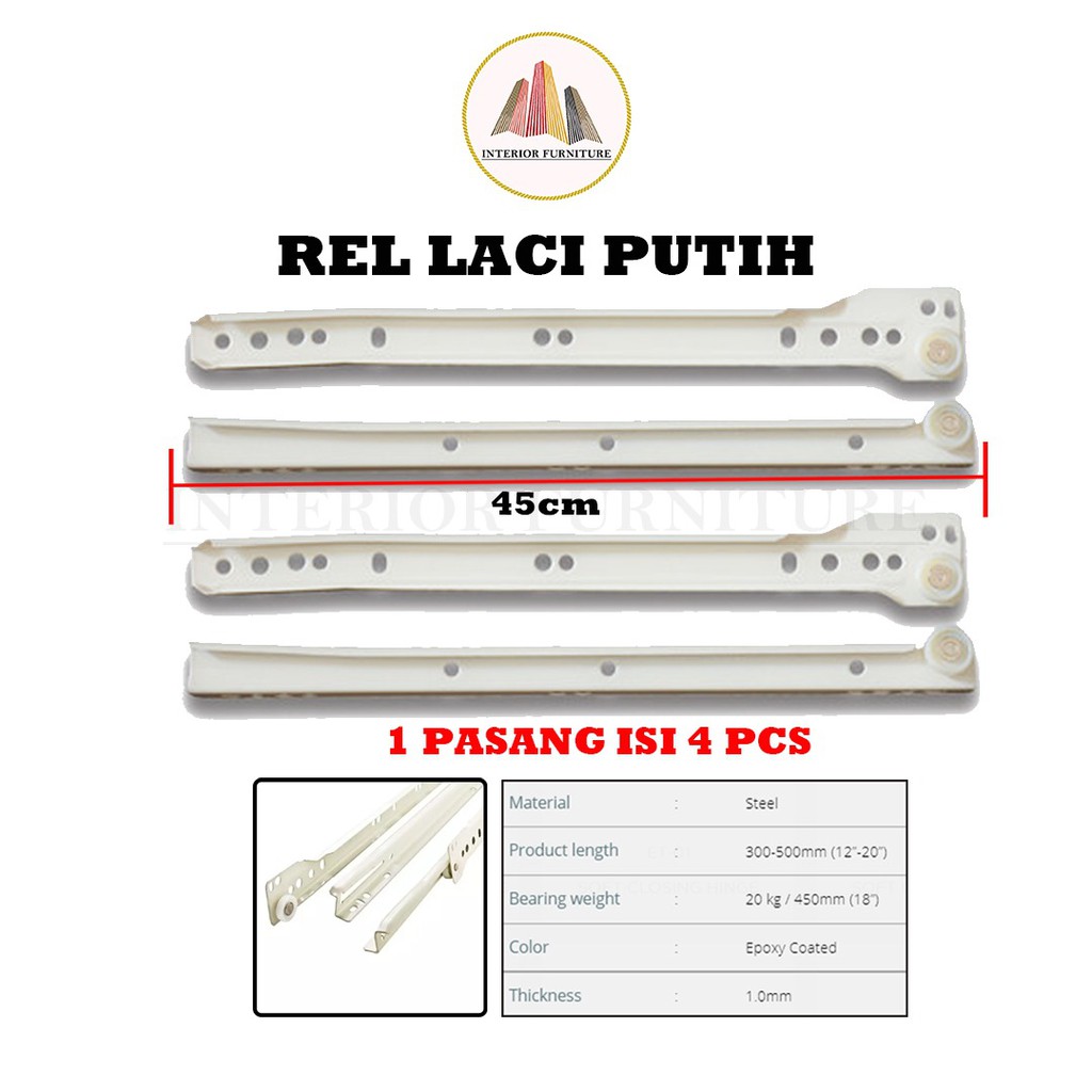 Rel Laci Roda Singel Track Putih 45 cm... FREE SEKRUP