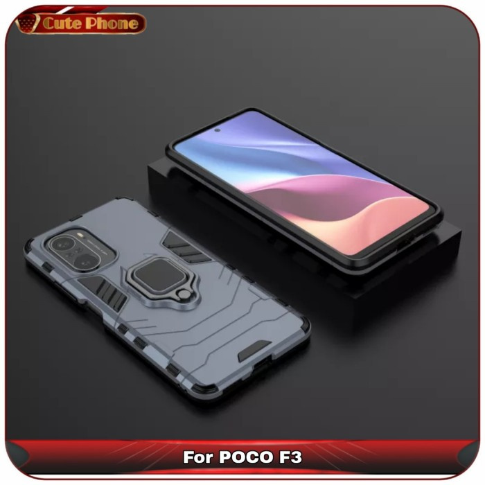 Casing Hard Soft Case Xiaomi Poco F3 F 3 Ironman Magnetic Ring