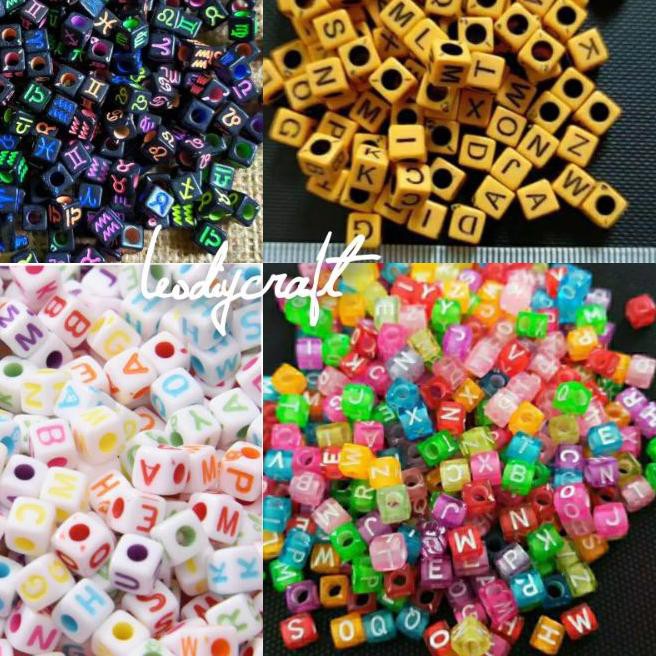 ♢ Manik Huruf Kotak 7mm_Manik Huruf bulat_Manik Huruf ➤