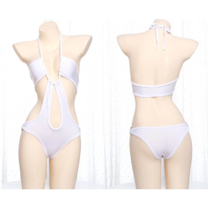 Baju Tidur - Lingerie Bandage Bikini Swimsuit Halter Neck Sexy Swimsuit White 2831