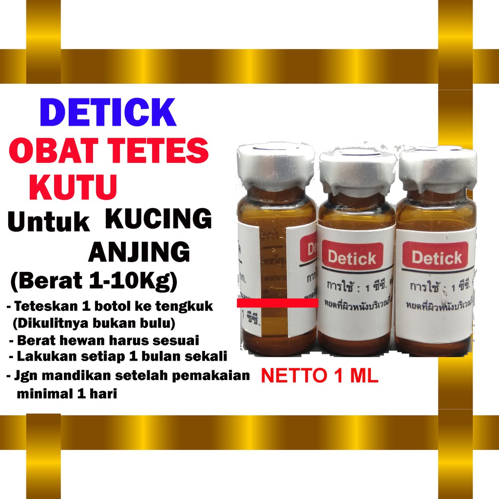 OBAT KUTU TETES DETICK UNTUK KUCING ANJING KELINCI HEWAN 1-10 KG OBAT KUTU AMPUH DETICK  THAILAND