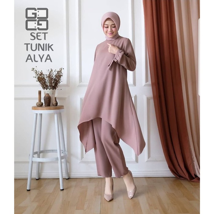 TERMURAH  Baju Setelan Syari Muslim Wanita Set Tunik Alya Terbaru 2020