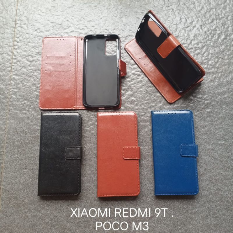 Flipcase kulit Xiaomi Pocophone F1 / Poco F1 . Mi 9 Mi9 . Redmi 9T / Redmi Note 9 4G . Pocophone M3 Poco M3 bookcover bookcase sarung buku buka tutup dompet book cover flipshell flip case flip cover flip kulit