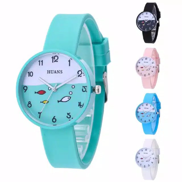 Jam Tangan Anak Cewe/Cowo Sekolahan Fashion Korea Smile Fish Rubber