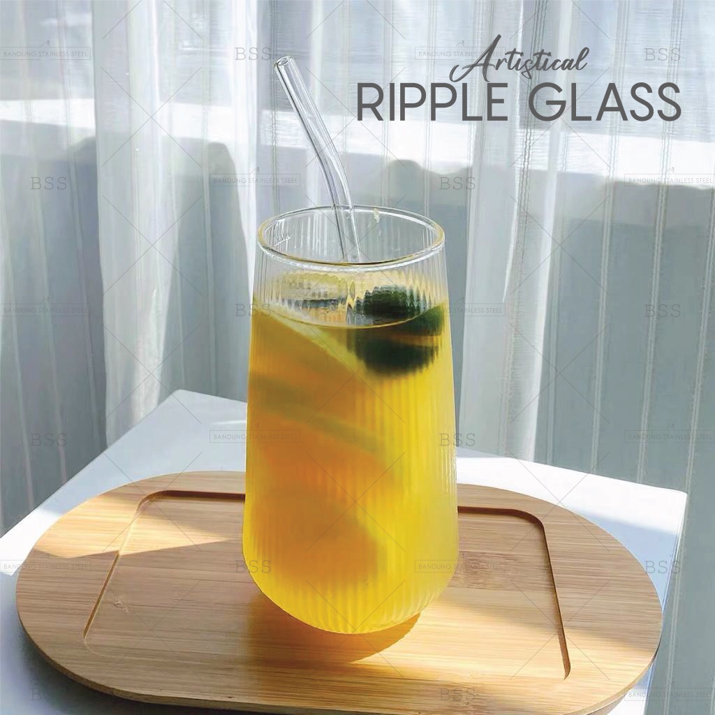 Gelas Kaca 480ml Kopi Susu Ripple Kristal Tinggi Yo-Reum Aesthetic Korean Drinking Glass