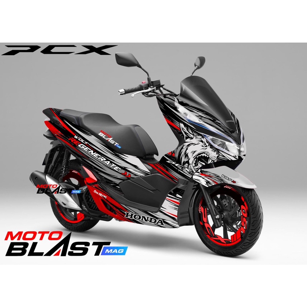 Decal Stiker Full Body with Stiker Velg Honda PCX 150 Livery Wolf Regenerate Motoblast