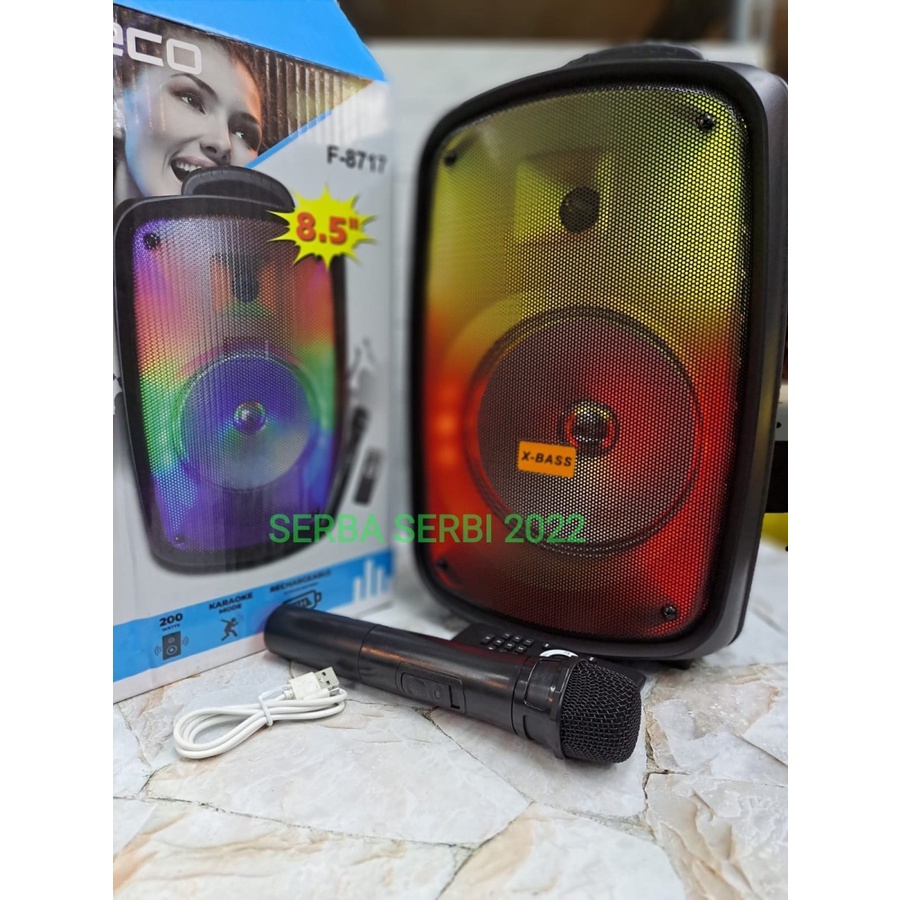 COD SPEAKER BLUETOOTH FLECO 8'5 INCH F-8717 LED PLUS MIC WIRELESS KARAOKE + REMOTE X-BASS / SPEAKER WIRELESS KARAOKE X-BASS FLECO 8'5 INCH F-8717