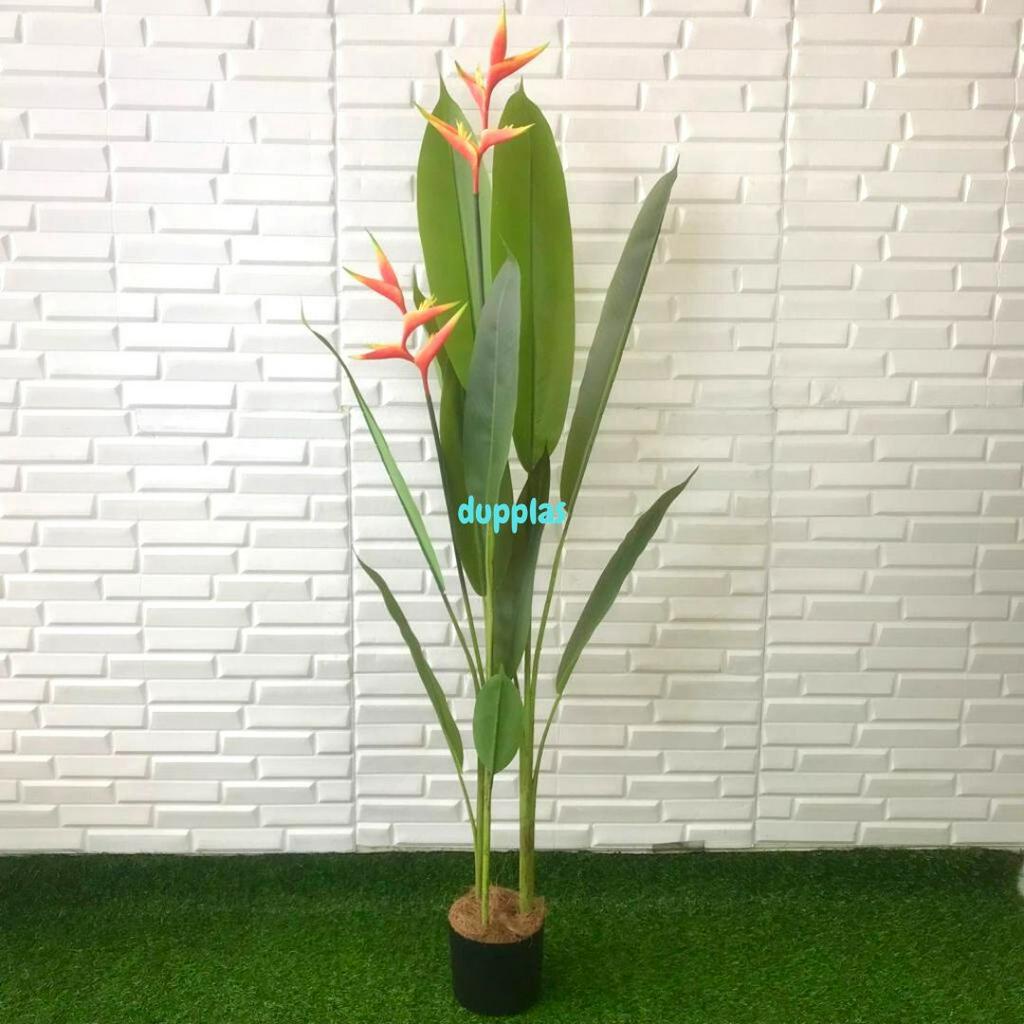 Pohon Hias Plastik Pisangan Heliconia Bird Of Paradise T145 Pot Dasar Hitam Dekorasi Kamar