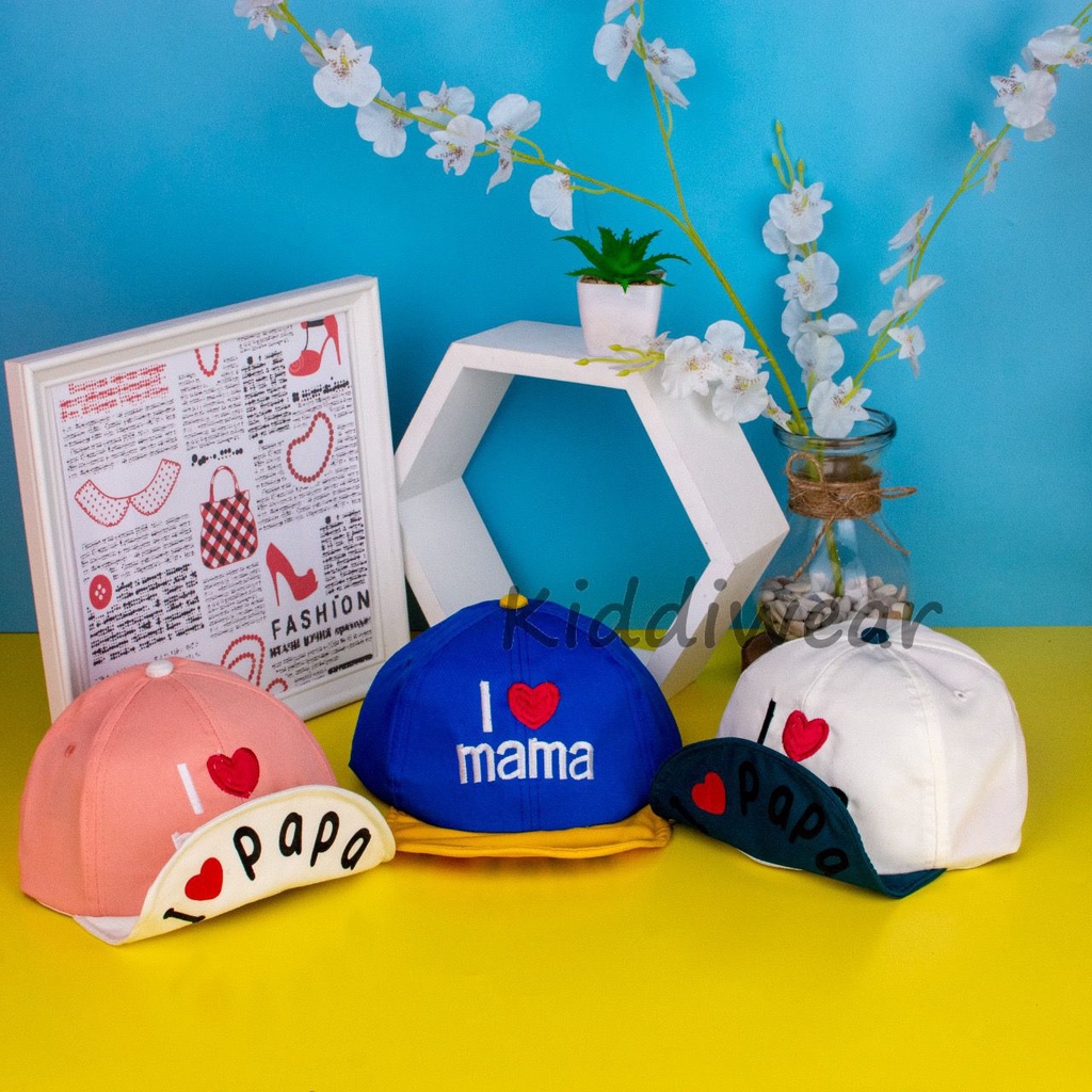 (HZ) TOPI FASHION BASEBALL LEMBUT ANAK UNISEX TOPI ANAK I LOVE PAPA / I LOVE MAMA