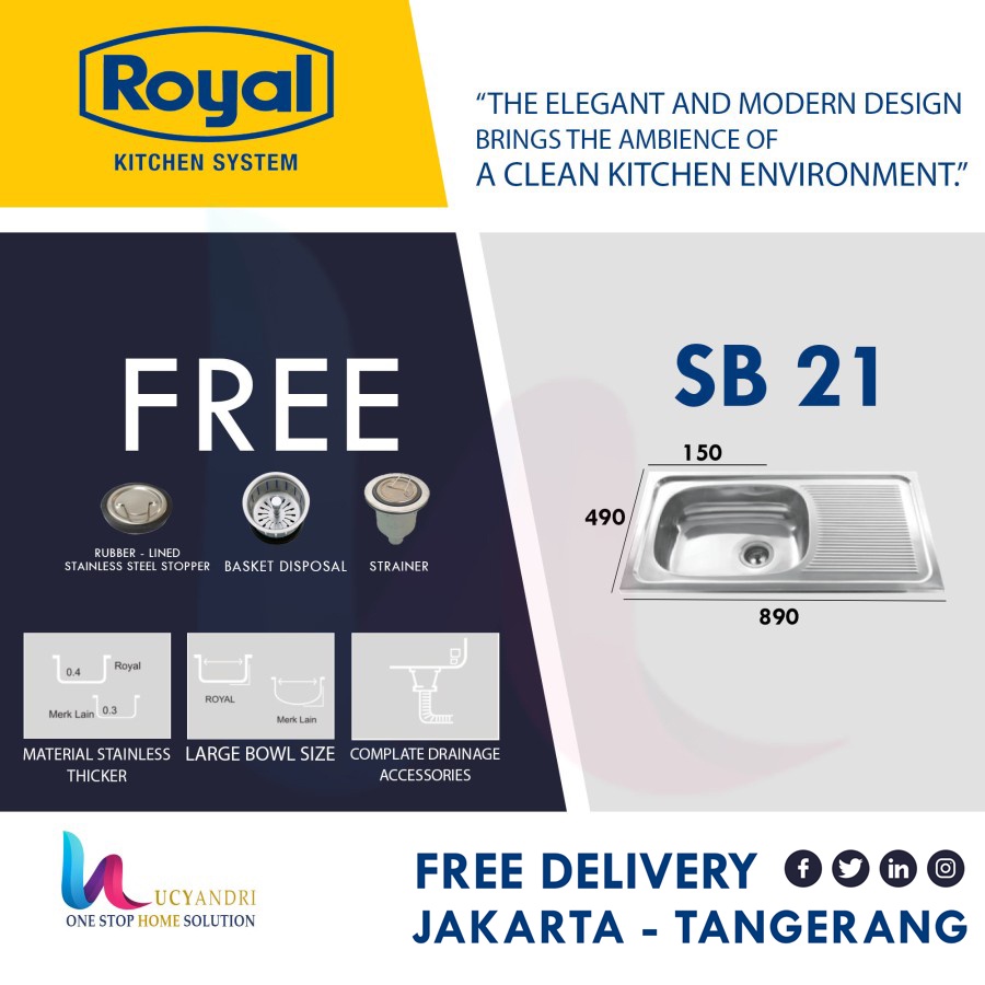 KITCHEN SINK BAK CUCI PIRING STAINLESS ROYAL ROYAL SB21