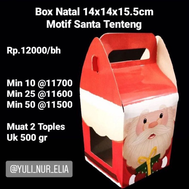 

Box Natal 14x14x15.5cm Motif Santa Tenteng Muat 2 Toples 500 gram