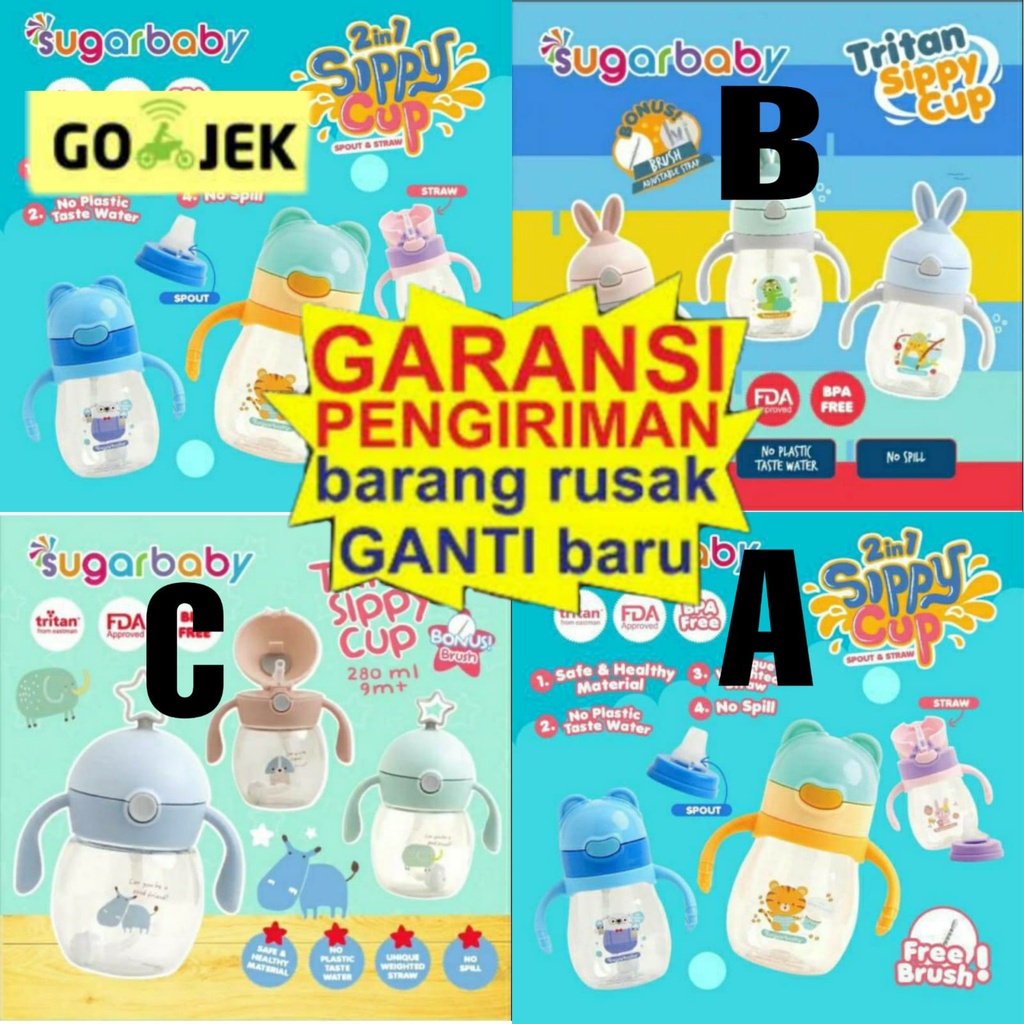 Sugar Baby TRITAN Sippy Cup 2in1 320ml ,6month+ Sippy cup spout nipple botol minum sugarbaby botol