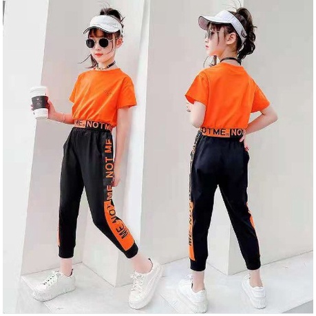 Girlset crop not me LENGAN PENDEK BAJU SETELAN STELAN ANAK PEREMPUAN CEWEK TANGGUNG IMPORT KOREAN STYLE