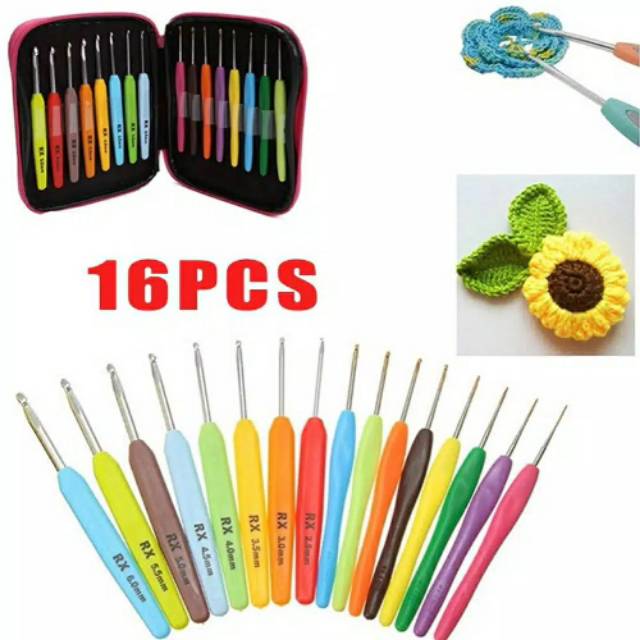 Jarum rajut / Hakpen gagang set isi 16pcs bonus dompet