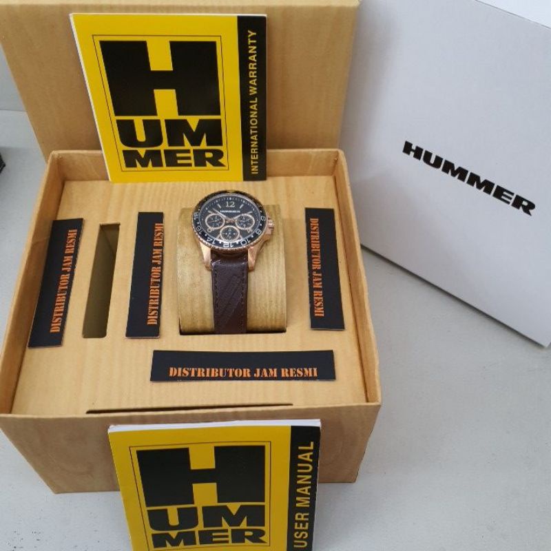 Jam Tangan Wanita Humer HM1013-2535 Rose Gold Dial Black Brown Leather Cronograph