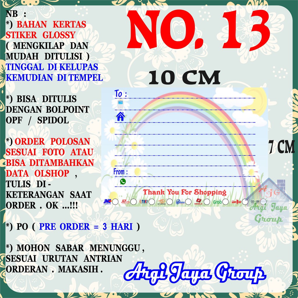

Stiker Pengiriman - Sticker Alamat Olshop Murah Nomer 13 - 10x7 cm - Glossy