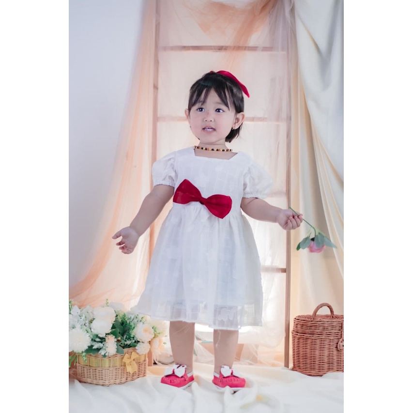 Promo !! Dress baby girls import / Dress big plain ribbon import uk 6bln-2th