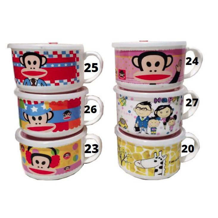 mug mangkok keramik  karakter lucu doraemon minion tempat bakso dan mie tutup srikon