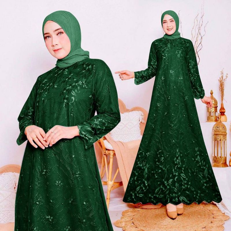 Gamis Maxi Hera Baju gamis wanita Terbaru 2022 Pesta Mewah Model Kekinian Bahan Brukat Ukuran L XL