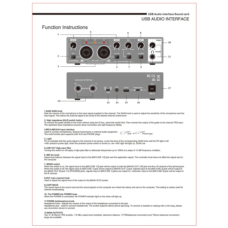 2 in 2 Out Sound Card USB Audio MIC Changer Suara Gitar Elektrik Rekaman Langsung