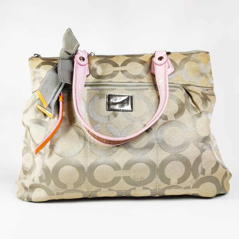 Coach Poppy Op Art Glam  2 Ways Bag Preloved Authentic (Tas) - Pink Platinum