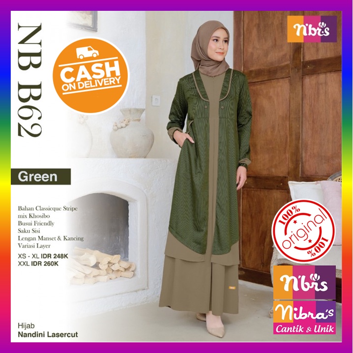 Gamis Nibras Terbaru 2022 NB B62 Green Hijau Burgundy Brown Coklat Gamis Nibras Promo Pakaian Baju D