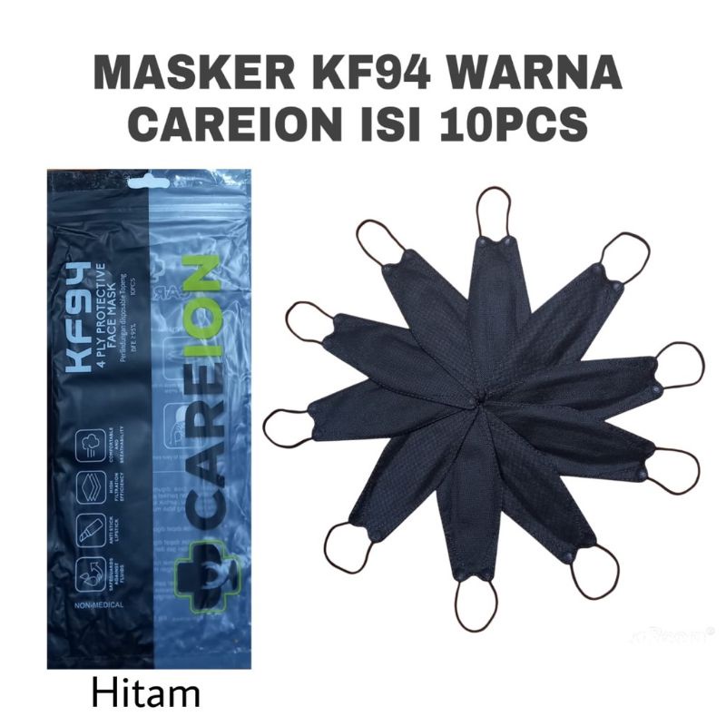KF94 MASKER FACEMASK MOUSON / CAREION / ONCARE 4PLY ISI 10 PCS WARNA HITAM - PUTIH-HITAM CAREION / KF94