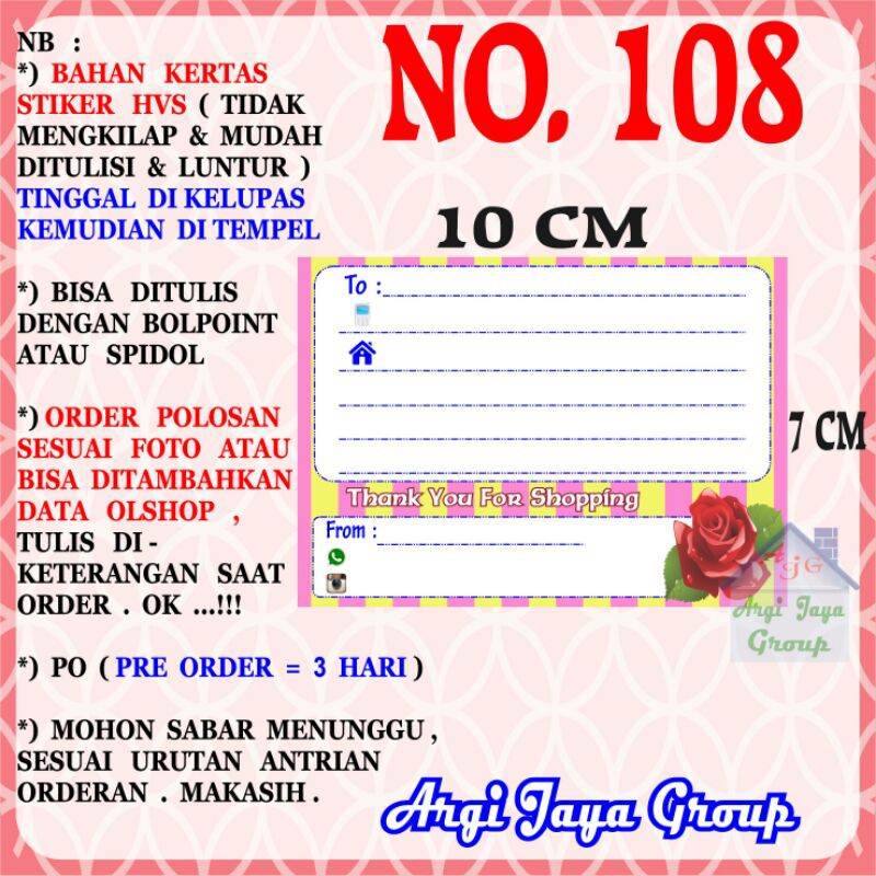 

Stiker HVS - Stiker Pengiriman - Sticker Alamat Olshop Murah Nomer 108-10x7cm