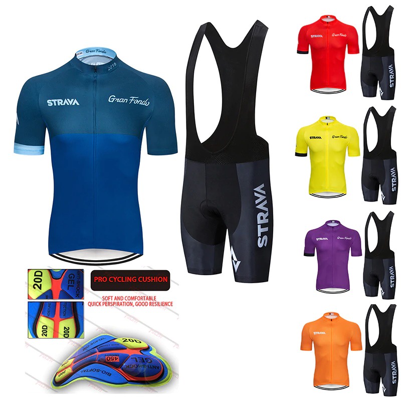 Pakaian Set Bersepeda Pria Wanita Strava Kaus Atasan Bersepeda Cycling Jersey Gel Padded