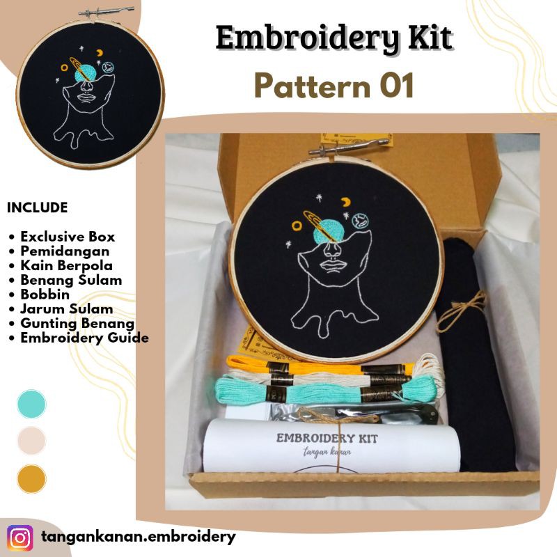 Pattern Embroidery kaktus &amp; Black Galaxy -  Kain Berpola Saja