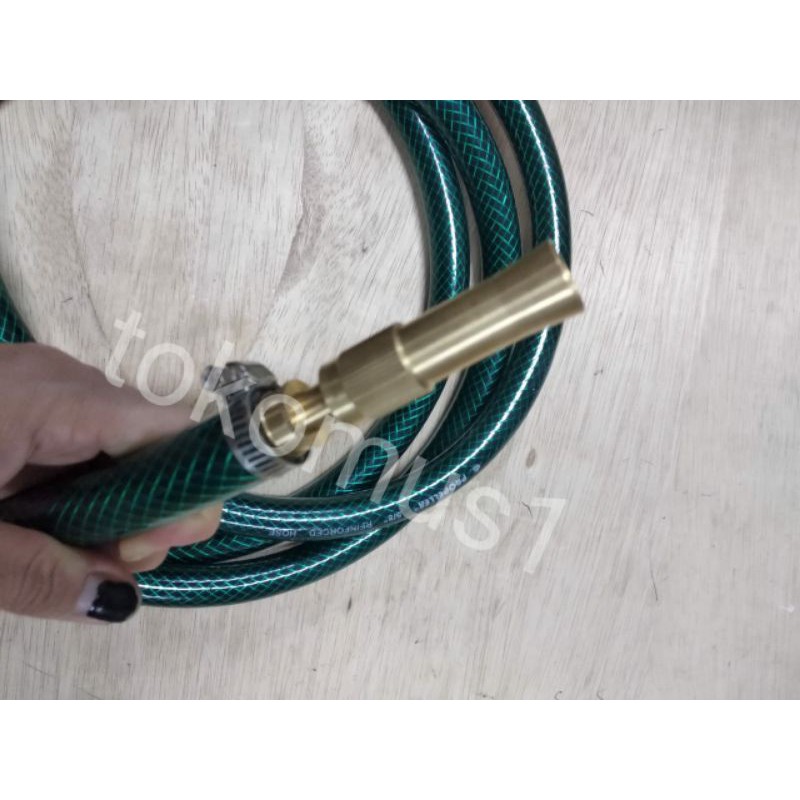 PAKET SELANG AIR BENANG HIJAU ANTI LUMUT1/2&quot;- 5/8&quot; INCHI + SEMPROTAN AIR LURUS KUNINGAN BONUS KLEM 2 PCS GARDENHOSE/SELANG