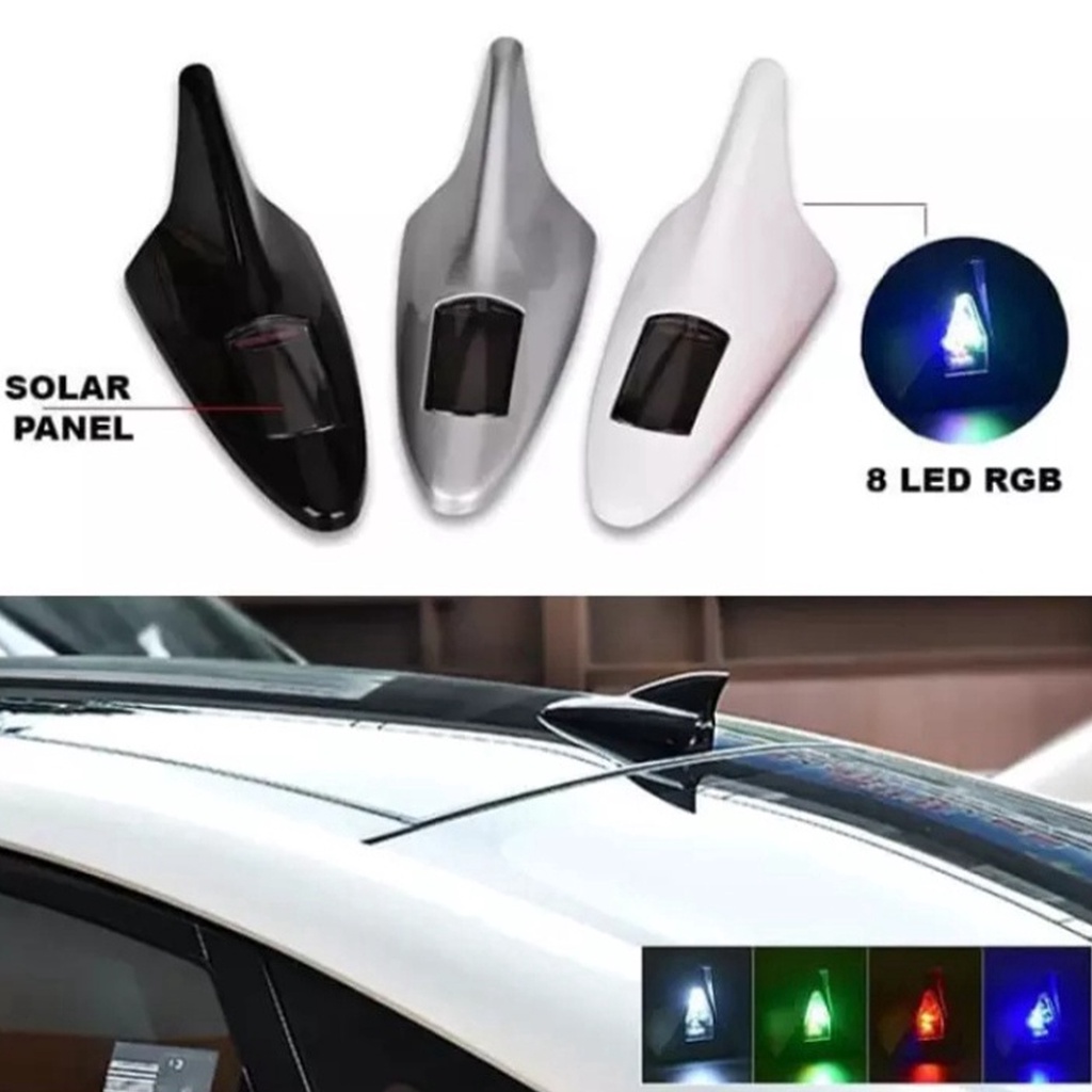 ANTENA SIRIP HIU MOBIL DENGAN LAMPU LED TENAGA SURYA SOLAR POWER