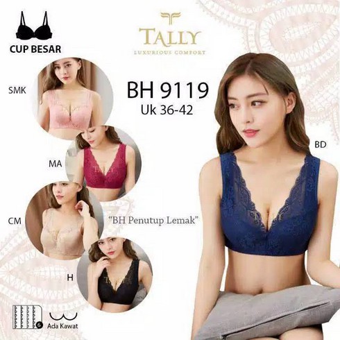 BH Wanita Busa Tipis kawat Penekan Lemak TALLY 9119 BRA LUX COLLECTION - Bra Fashion Busa Tipis Berkawat 6 kait BK