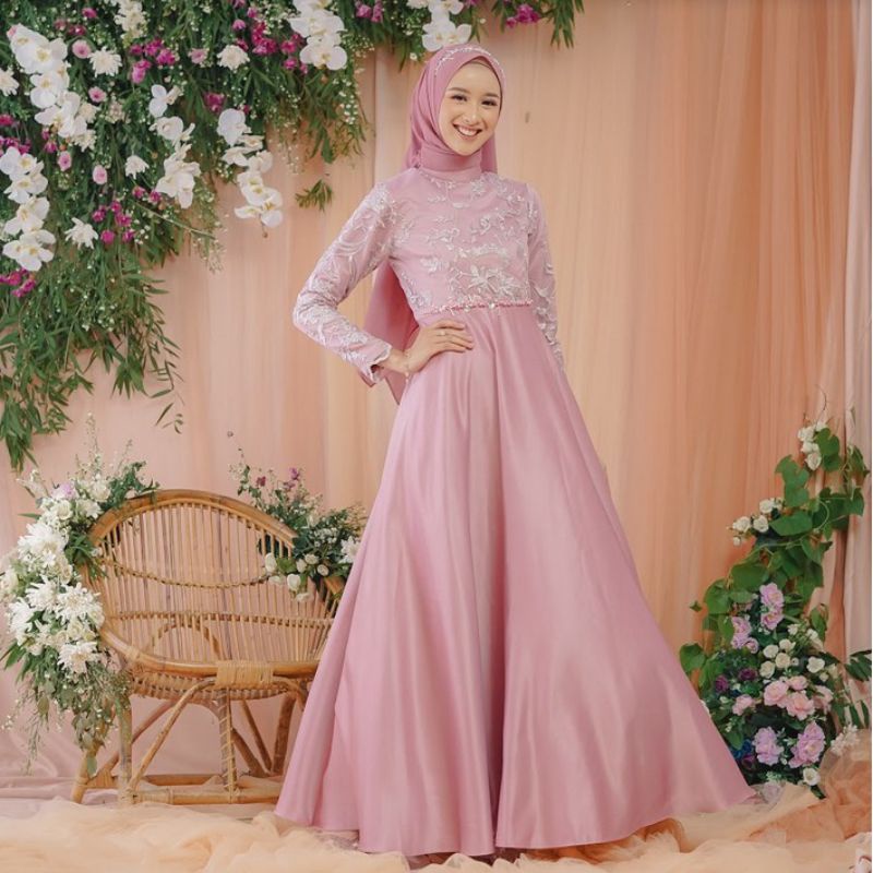 dress pesta gaun elegan gamis wanita muslimah
