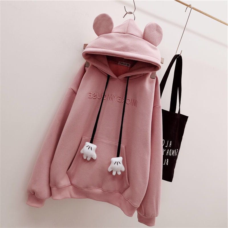 [littlecrab] Hoodie Oversize Korea Mickey Mouse Topi Telinga Tikus Lucu Unisex Lilac Korean Style