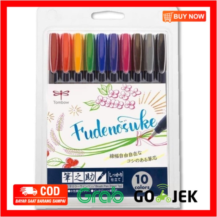

(BISA COD) Tombow Fudenosuke Brush Pen Hard Tip 10 colors, Brushpen. Kaligrafi