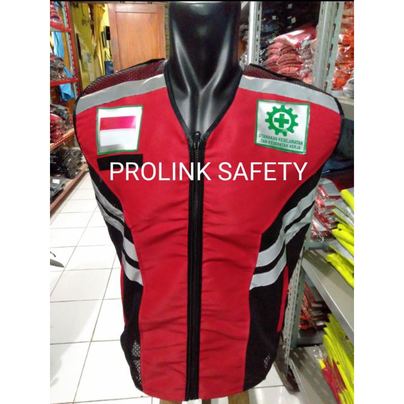 ROMPI JUMBO SAFETY XXXXL MERAH FREE LOGO DADA PUNGGUNG HSE BAHAN TASLAN SAMPING JALA