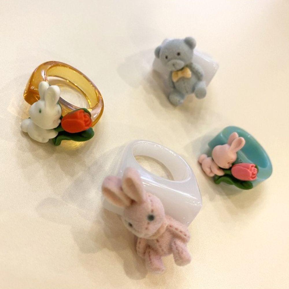 NEEDWAY Cincin Jari Lucu Manis Fashion Match Pesta Perhiasan Akrilik Vintage Gaya Korea Ring