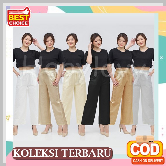 Celana Kulot Tali Bahan Kain Katun Rayon (Pinggang Full Karet) Dapat Celana Kulot Celana Wanita Mode