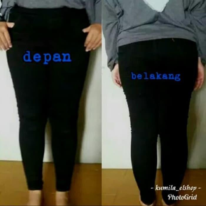 Terlaris Celana Jeans Pinggang Karet / Celana Jeans /Celana Jeans Jumbo Karet - Biru, 36