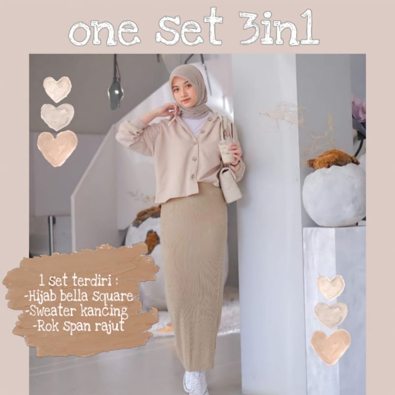 Paket Ootd wanita set / Paket 3in1 / Setelan wanita / Rok rajut / Rok span rajut
