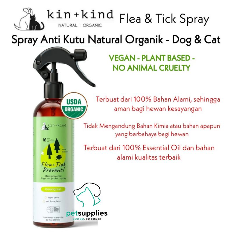 Spray Anti Kutu Anjing Kucing Kin+Kind FLEA &amp; TICK SPRAY Natural Organic