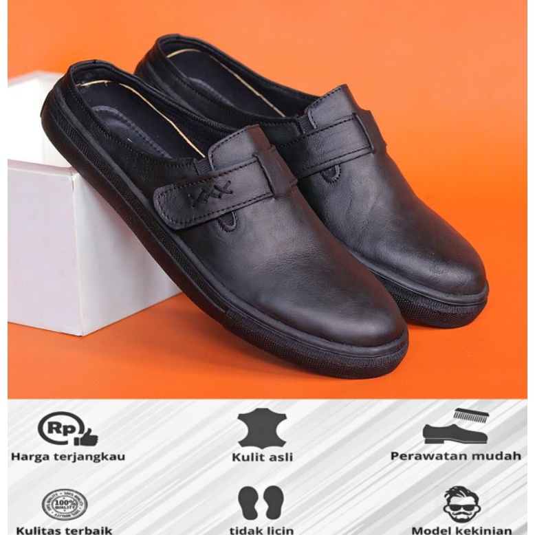 FULL KULIT COD TERLARIS- SEPATU SLOP KULIT ASLI ! BLACKMASTER BUSTONG Slop Original CH