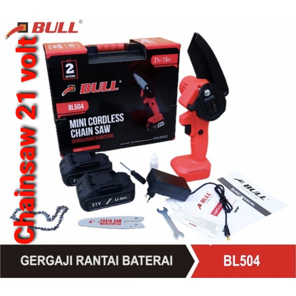 Gergaji chainsaw Baterai 21 volt Mini Cordless Chainsaw BULL BL504