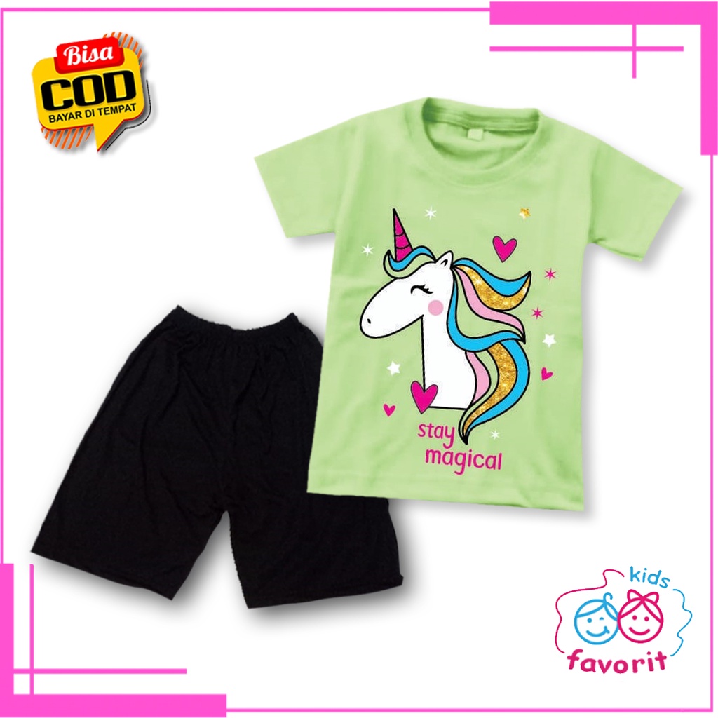 Favorit kids setelan anak perempuan baju harian anak perempuan lengan pendek gambar kuda poni