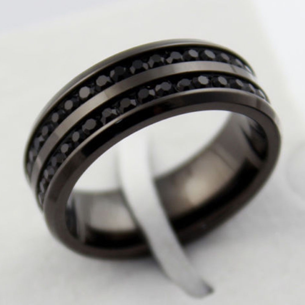 Hu Hu Hu Hu Hu Alat Bantu Pasang Kacamata♡ Cincin Berlian Imitasi Bahan Stainless Steel Warna Hitam Untuk Pria Dan Wanita