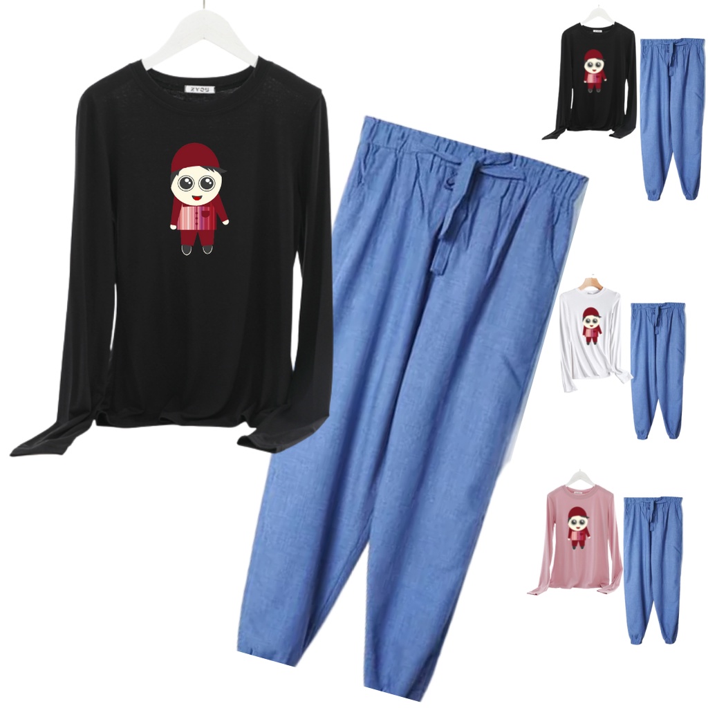 JBF Setelan Wanita Remeja Baju 1 Pasang Atasan Lengan Panjang Kids Boy Santri Dan Celana Jogger Supe